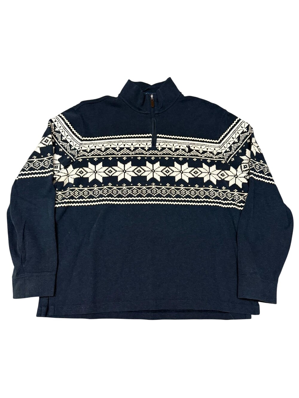 Polo Ralph Lauren Sweater Mens Large Blue Fair Isle 1/4 Zip Mock Neck Ski Cotton